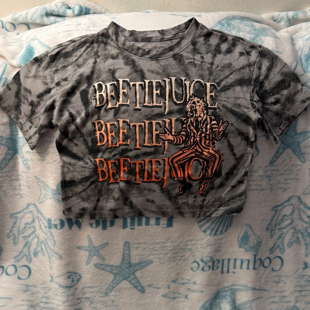 5️⃣ FOR 2️⃣0️⃣ SALE 🏷️ Beetlejuice Kids Tie-Dye Crop Tee Gray & Orange Size M